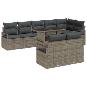 vidaXL Garten-Sofa-Set mit Kissen 9 pcs Grau Poly-Rattan