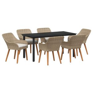 vidaXL Garten Essgruppe mit Kissen 7 pcs Beige Poly-Rattan