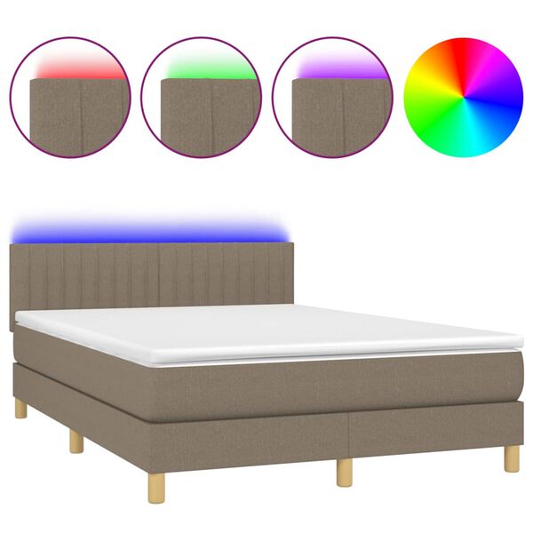 vidaXL Boxspringbett mit Matratze & LED Taupe 140x200 cm Stoff