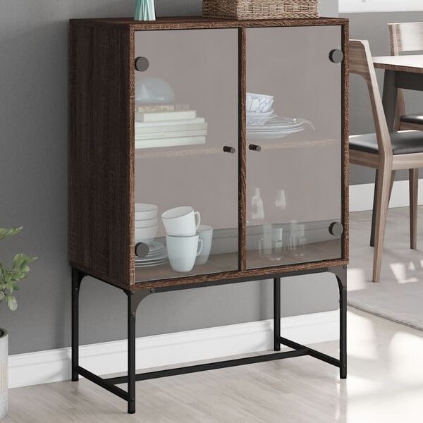 vidaXL Beistellschrank mit Glast&uuml;ren Braun Eichen-Optik 69x37x100 cm