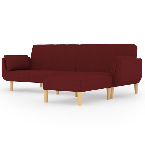 vidaXL Schlafsofa 2-Sitzer mit Hocker & 2 Kissen Weinrot Stoff