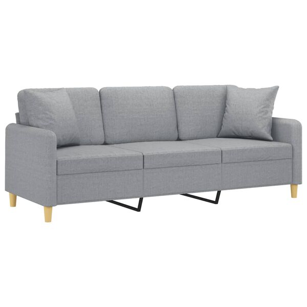 vidaXL 3-Sitzer-Sofa mit Zierkissen Hellgrau 180 cm Stoff