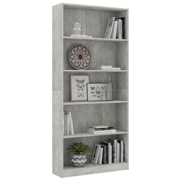 vidaXL B&uuml;cherregal 5 F&auml;cher Betongrau 80x24x175 cm Holzwerkstoff
