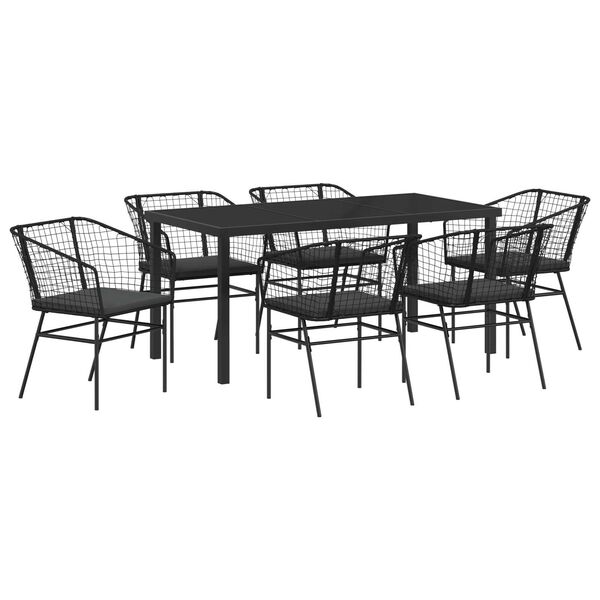 vidaXL Garten Essgruppe 7 pcs Schwarz Poly-Rattan