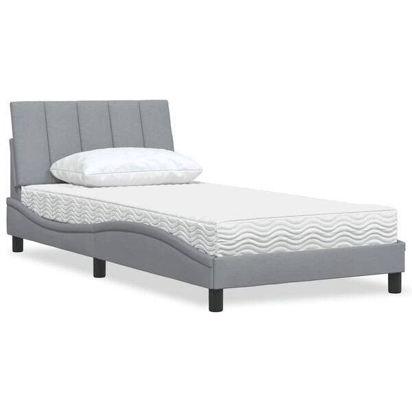 vidaXL Bett mit Matratze "Hanko" Hellgrau 100x200 cm Stoff