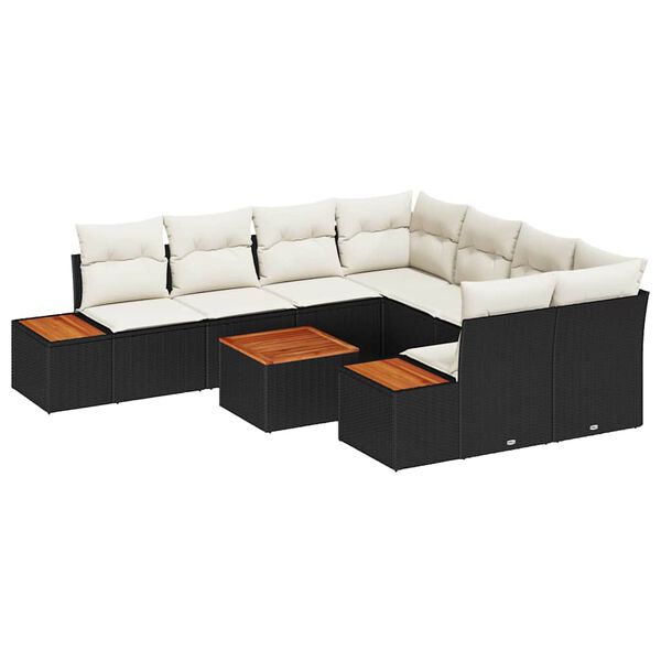 vidaXL Garten-Sofa-Set mit Kissen 9 pcs Schwarz Poly Rattan