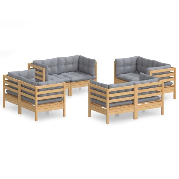 vidaXL 8-tlg. Garten-Lounge-Set mit Grauen Kissen Kiefernholz