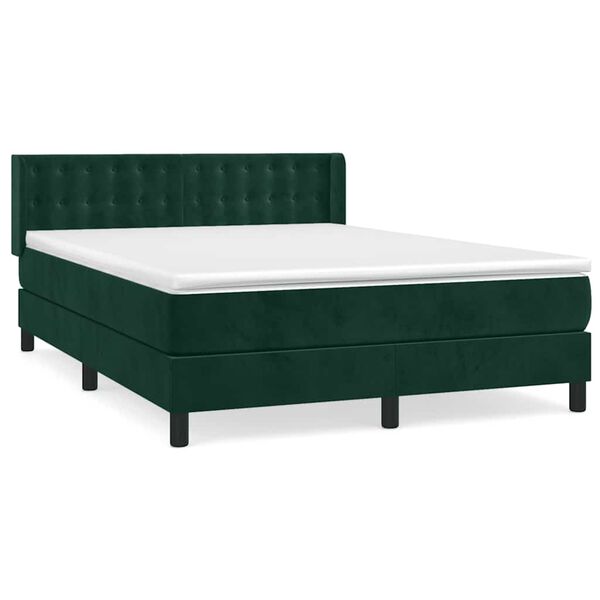 vidaXL Boxspringbett mit Matratze Dunkelgr&uuml;n 140x190 cm Samt