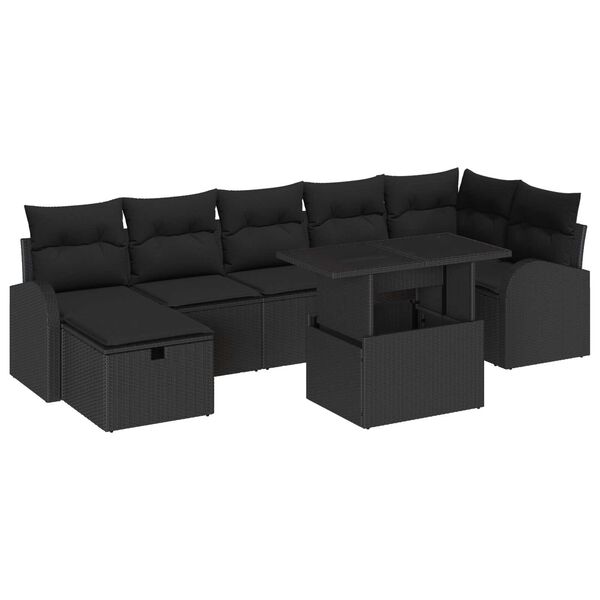 vidaXL Garten-Sofa-Set mit Kissen 8 pcs Schwarz Poly Rattan