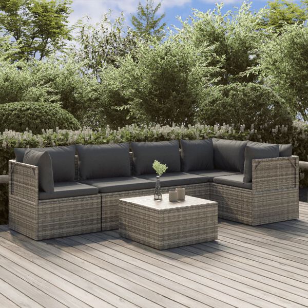 vidaXL 6-tlg. Garten-Lounge-Set mit Kissen Grau Poly Rattan