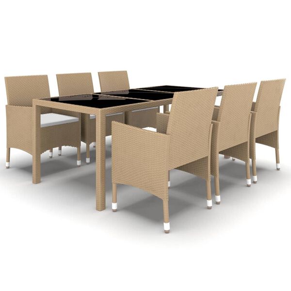 vidaXL 7-tlg. Garten-Essgruppe Poly Rattan und Hartglas Beige