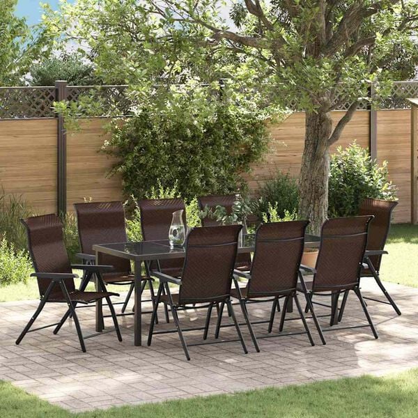 vidaXL Garten Essgruppe 9 pcs Braun Poly Rattan