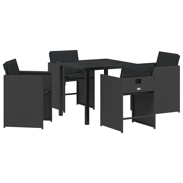 vidaXL Garten Essgruppe 5 pcs Schwarz Poly-Rattan