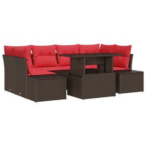 vidaXL Sofa Set 7 stk. 6-Sitzer Braun und Rot Poly-Rattan