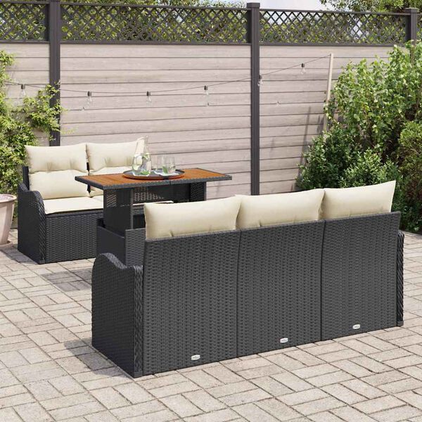 vidaXL Gartensofa-set mit Kissen 6 pcs Schwarz und Creme Poly-Rattan