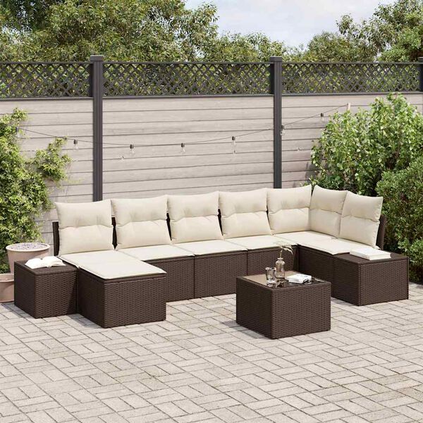 vidaXL Garten-Sofa-Set mit Kissen mit Speicher 7 pcs Braun Poly-Rattan