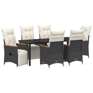 vidaXL Garten Essgruppe mit Kissen 7 pcs Schwarz Poly-Rattan