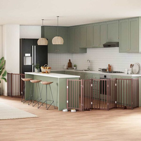 vidaXL 9-tlg. Hundetor mit T&uuml;r Faltbar Braun 450 cm Pappelholz