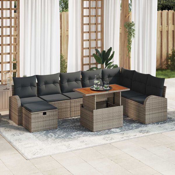 vidaXL Garten-Sofa-Set 9 pcs Grau Poly-Rattan