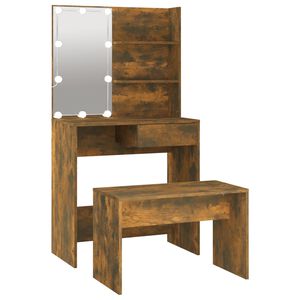 vidaXL Schminktisch-Set mit LED R&auml;uchereiche Holzwerkstoff