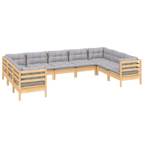 vidaXL 9-tlg. Garten-Lounge-Set mit Grauen Kissen Kiefernholz