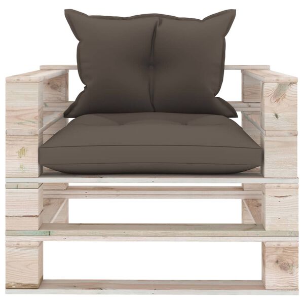 vidaXL Outdoor-Sofa Paletten mit Kissen in Taupe Kiefernholz