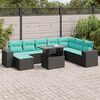 vidaXL 9-tlg. Garten-Sofagarnitur mit Kissen Schwarz Poly Rattan