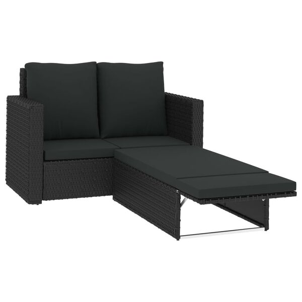 vidaXL 2-tlg. Garten-Lounge-Set mit Auflagen Poly Rattan Schwarz