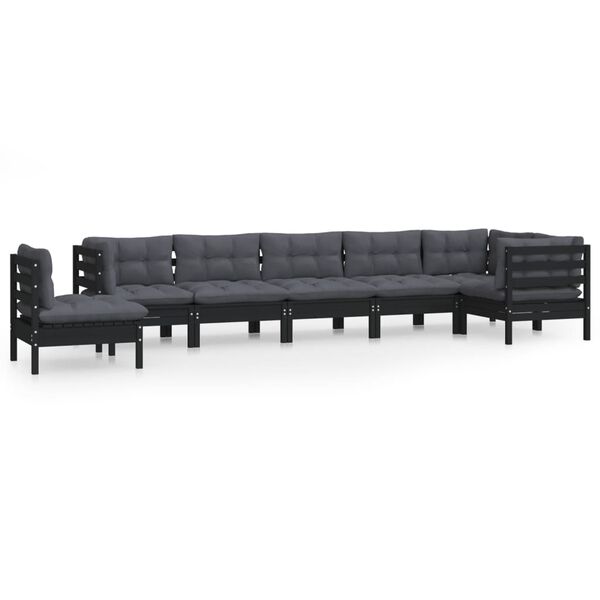 vidaXL 8-tlg. Garten-Lounge-Set mit Kissen Schwarz Massivholz Kiefer
