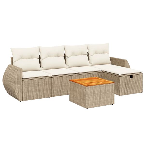 vidaXL 6-tlg. Garten-Sofagarnitur mit Kissen Beige Poly Rattan