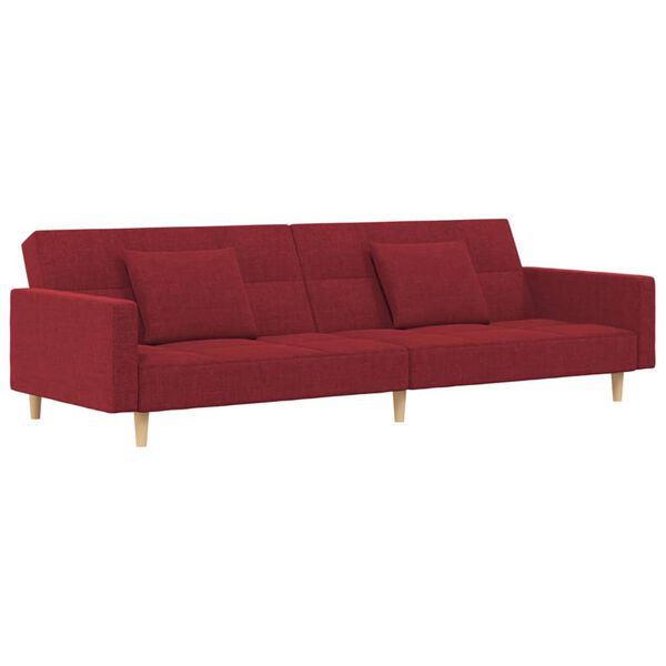 vidaXL Schlafsofa 2-Sitzer mit 2 Kissen & Hocker Weinrot Stoff