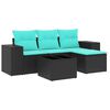 vidaXL 5-teiliges Gartensofa-Set mit Kissen, schwarzes Polyrattan