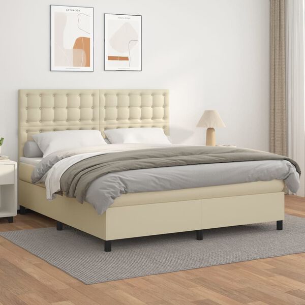 vidaXL Boxspringbett mit Matratze Creme 180x200 cm Kunstleder