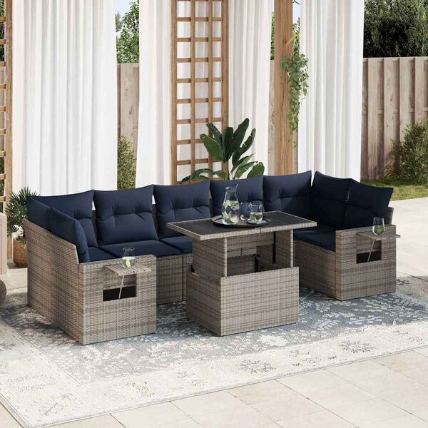 vidaXL 8-tlg. Garten-Sofagarnitur mit Kissen Grau Poly Rattan
