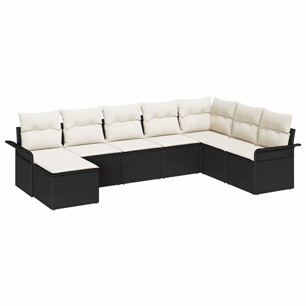 vidaXL Garten-Sofa-Set mit Kissen 8 pcs Schwarz Poly Rattan