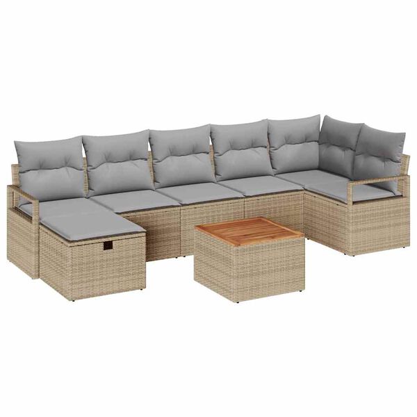 vidaXL Gartensofa-set mit Kissen mit Speicher 8 pcs Beige Poly Rattan