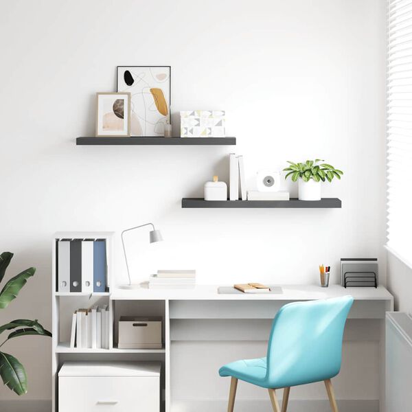 vidaXL Schweberegale 2 Stk. Hochglanz-Grau 90x23,5x3,8 cm MDF