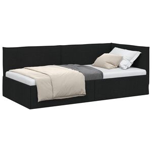 vidaXL Eckbettgestell mit Kopfteil Schwarz 80 x 200 cm Stoff