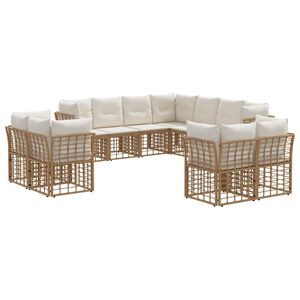 vidaXL Outdoor-Sofagarnitur 11 pcs Nat&uuml;rlich und Cremwei&szlig; Polyester