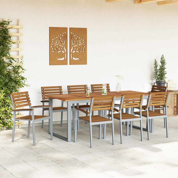 vidaXL Garten Essgruppe 9 pcs Grau Massivholz Akazie