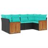 vidaXL 6-teiliges Gartensofa-Set mit Kissen, schwarzes Polyrattan