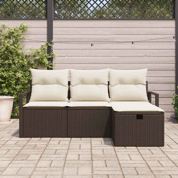 vidaXL Garten-Sofa-Set mit Kissen mit Speicher 4 pcs Braun Poly Rattan
