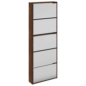 vidaXL Schuhschrank mit Spiegel 5 F&auml;cher Braun Eiche 63x17x169,5 cm