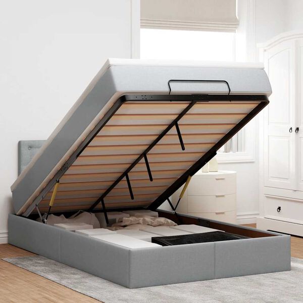 vidaXL Ottoman-Bett mit Matratze & LEDs Hellgrau 120x190 cm Stoff