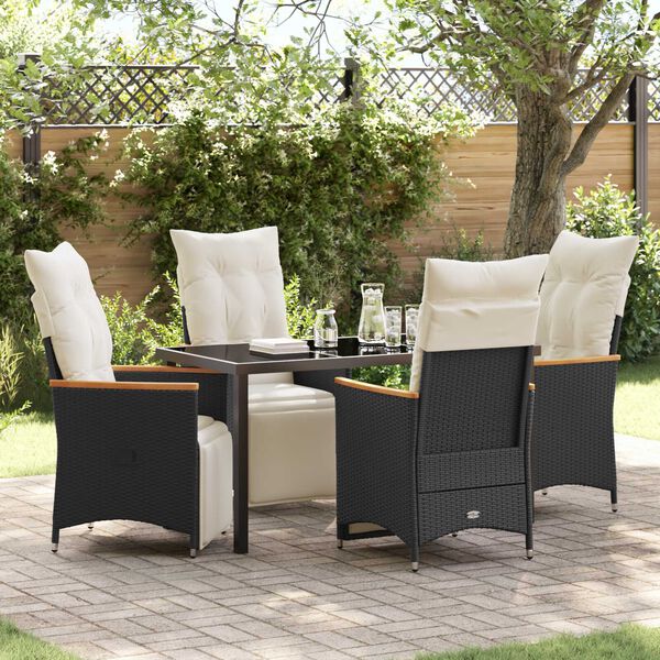 vidaXL Garten Essgruppe mit Kissen 5 pcs Schwarz Poly-Rattan