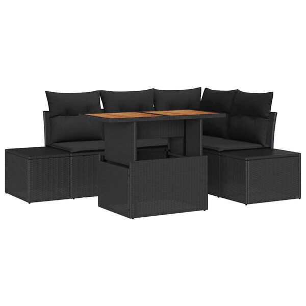 vidaXL Garten-Sofa-Set mit Kissen mit Kissen 5 pcs Schwarz und Braun