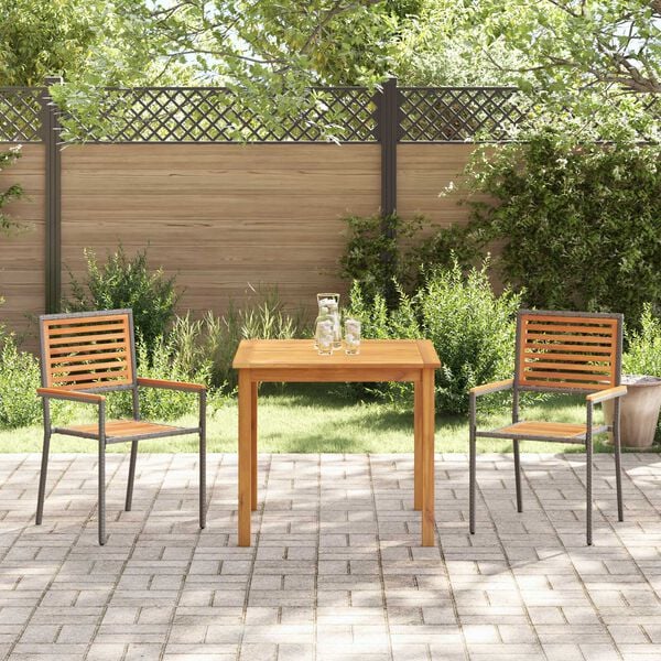 vidaXL Garten Essgruppe 3 pcs Grau Poly Rattan