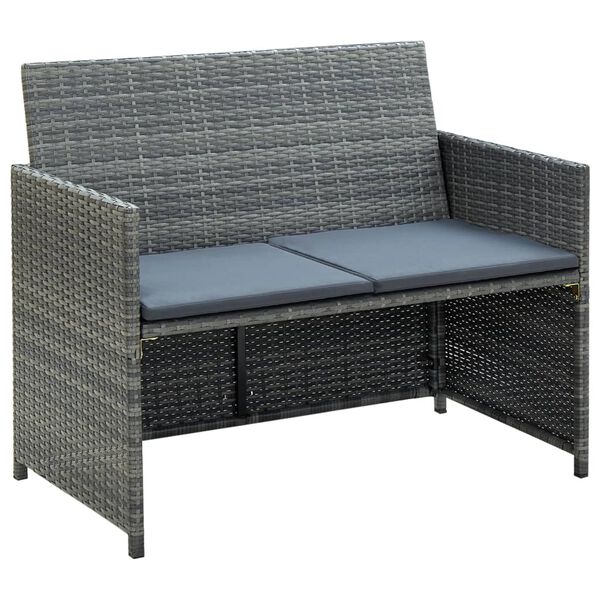 vidaXL 4-tlg. Garten-Lounge-Set mit Auflagen Poly Rattan Grau