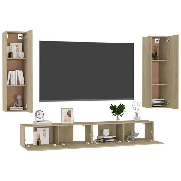 vidaXL 4-tlg. TV-Schrank-Set Sonoma-Eiche Holzwerkstoff