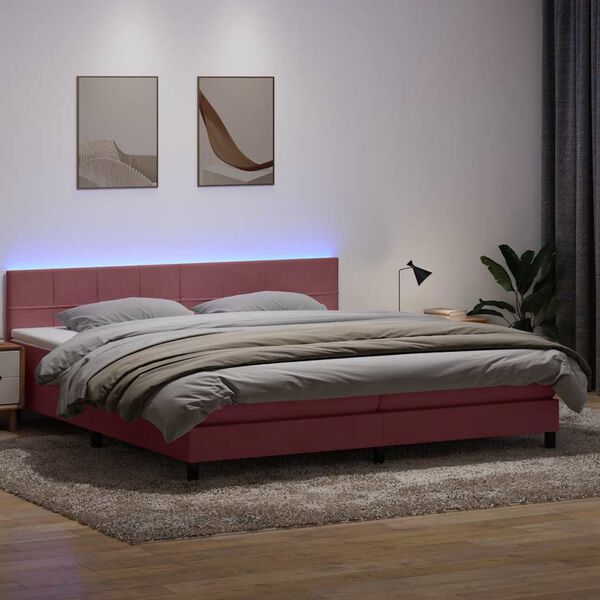 vidaXL Boxspringbett mit Matratze & LED Rosa 180x210 cm Samt